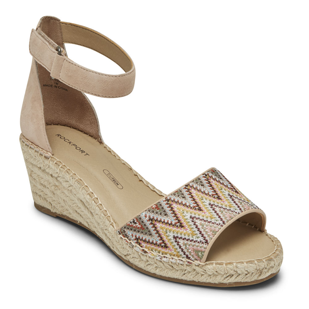 Rockport Singapore Womens Sandals - Marah Woven Ankle Strap Khaki - EI0963175